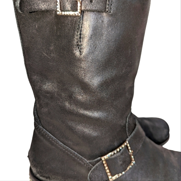 JIMMY CHOO Crystal-Detailed Suede Biker Boots in Black Size 40/US 9 - Picture 3 of 10